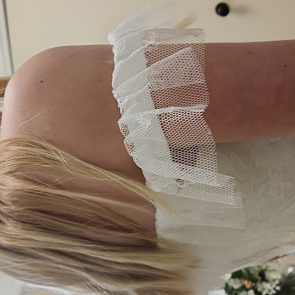 SIZE 8 white w/ pink & green floral 2 piece prom dress by Rachel Allan, no alter - Picture 5 of 13